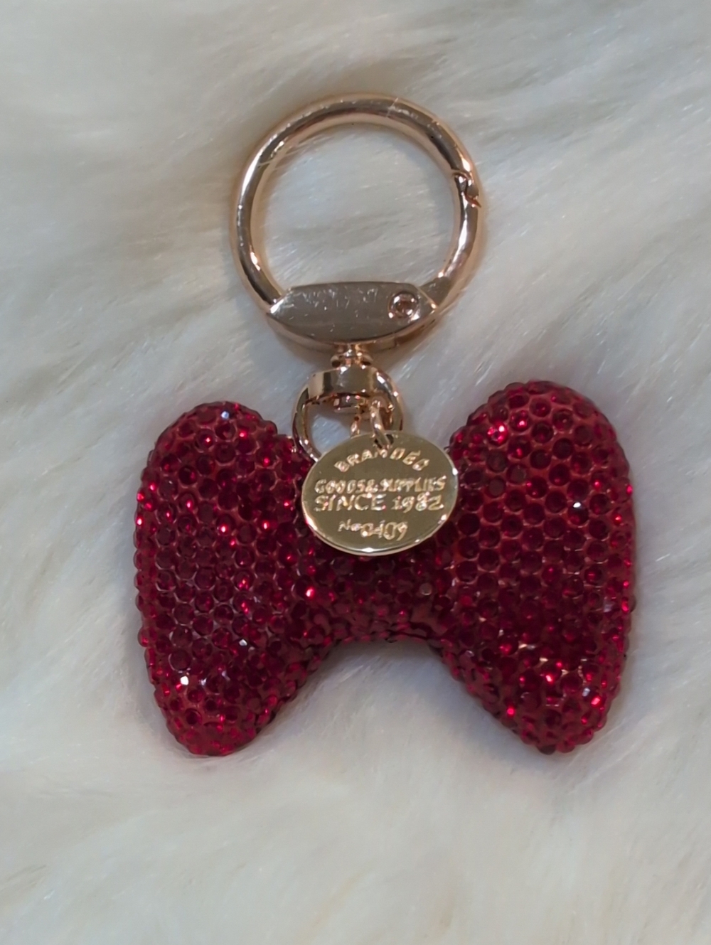 Red Crystal Bow Keychain Nag Charm with Gold Hardware